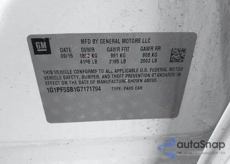 2016 Chevrolet Cruze Limited 2Lt Auto из США, поврежденный, VIN 1G1PF5SB1G7171794